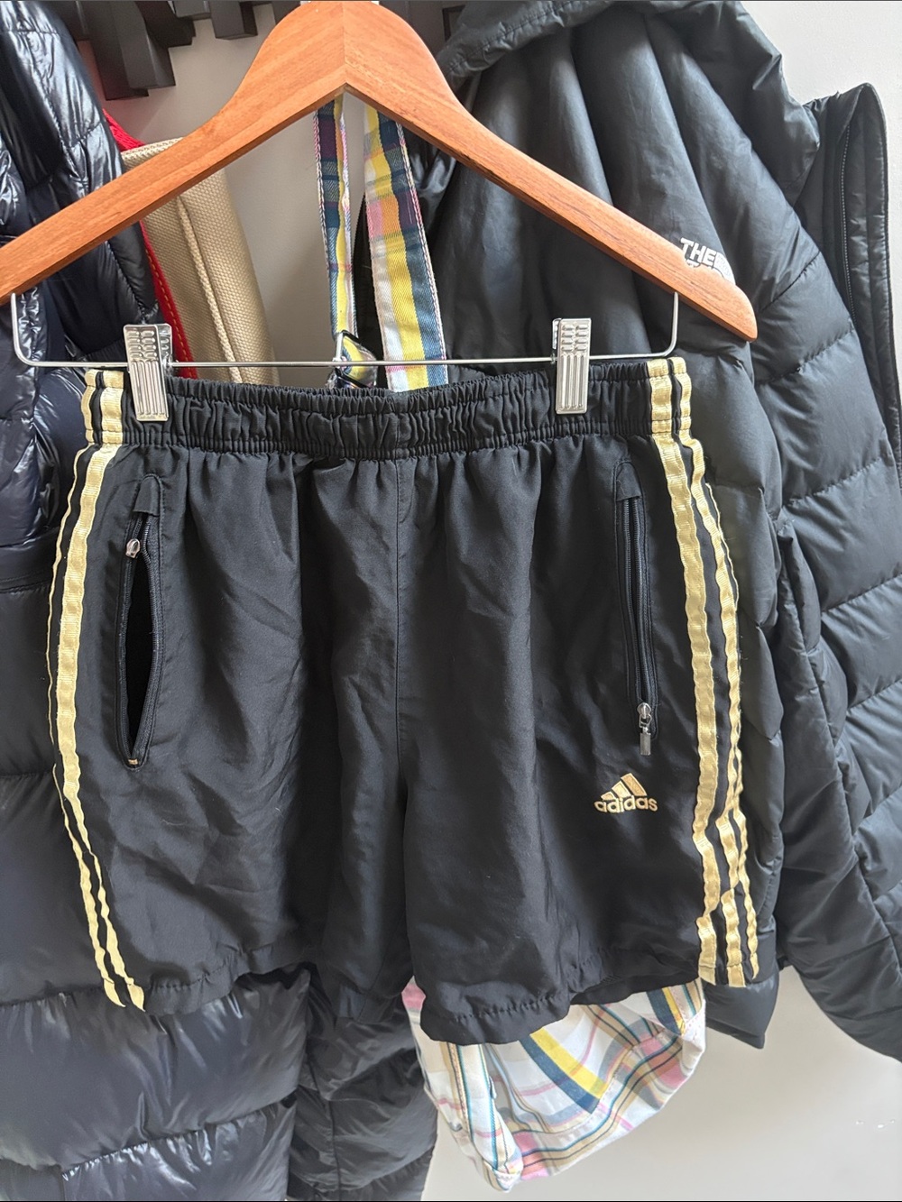 Vintage Y2K Adidas Black Athletic Shorts with Gold Stripes